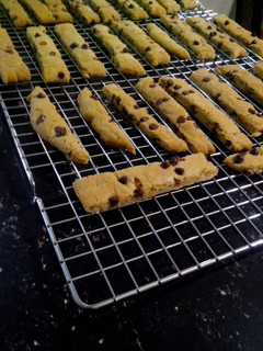 A picture of Vanilla Chocolate chip cookie sticks.
