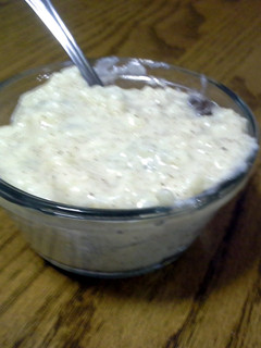 A picture of leftover rice pudding.