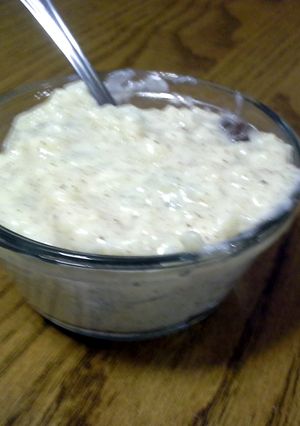A picture of leftover rice pudding.