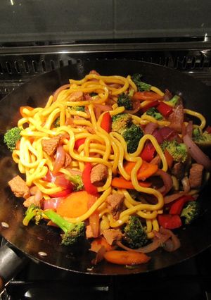 A picture of Sweet And Sour Pork With Noodles.