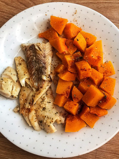 Una foto de Merluza con calabaza 🐟🎃