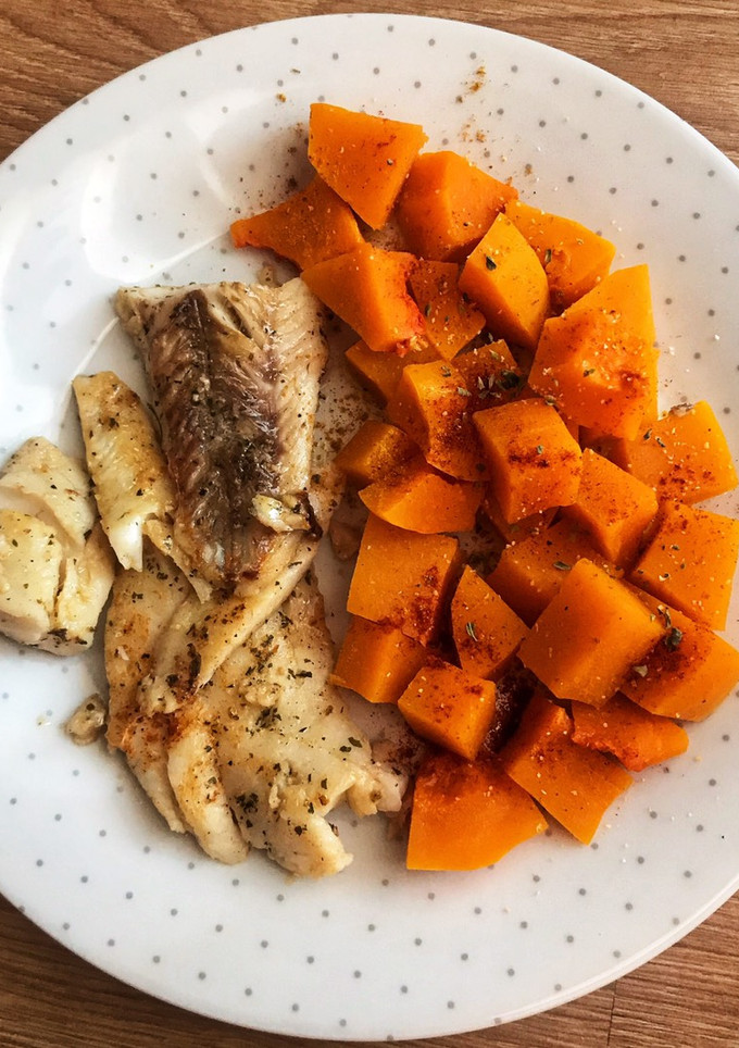 Una foto de Merluza con calabaza 🐟🎃