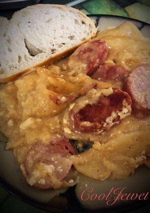 A picture of Cheddar Pierogies in the Crockpot (Easy).