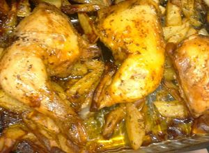 Una foto de Zancas de pollo con patatas al horno