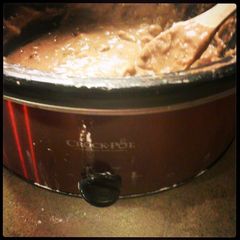 A picture of Venison nuggets in mushroom gravy.