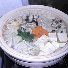 A picture of Salt Flavored Chanko Nabe (Hotpot) With Delicious Chicken Dumplings.