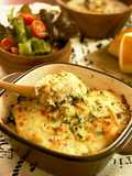 Oyster and Spinach Gratin with Soy Milk and White Miso Sauce