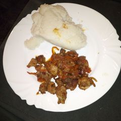 Wet fry beef with ugali A picture of Wet fry beef with ugali.
