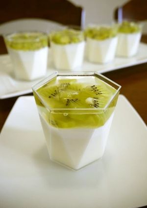 A picture of Creamy Bavarois with Kiwi Syrup.