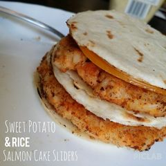 A picture of Sweet Potato & Rice Salmon Cake Sliders.