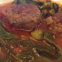 A picture of Mimi's Meatballs, Potatoes & Collards.