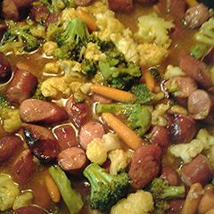 Stir fry hotdogs and veggies A picture of Stir fry hotdogs and veggies.