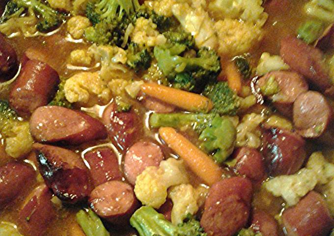 Stir fry hotdogs and veggies