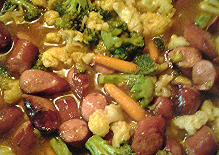 Steps to Make Homemade Stir fry hotdogs and veggies