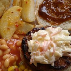 Vickys Homemade Pulled Pork Burgers, GF DF EF SF NF A picture of Vickys Homemade Pulled Pork Burgers, GF DF EF SF NF.