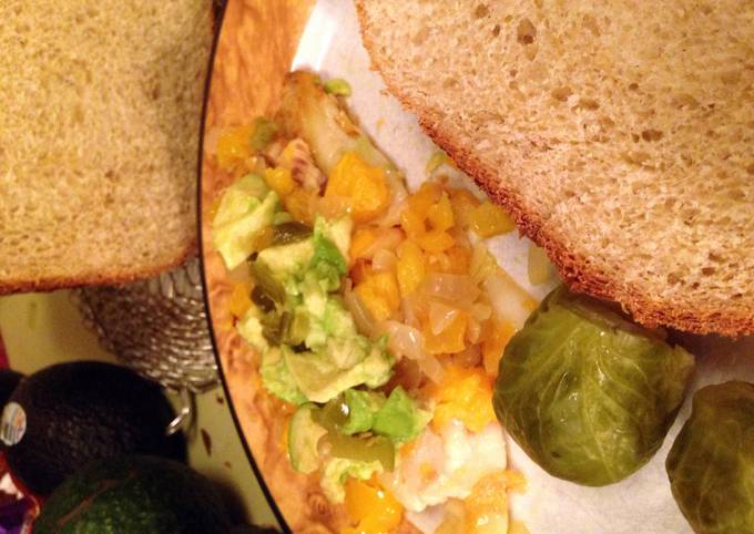 Talipia With Orange, Avocado, Onions, Yellow Peppers And Jalepenos