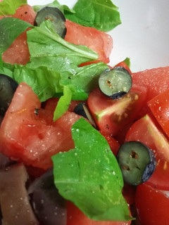 A picture of Watermelon Arugula Salad.
