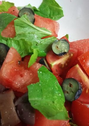 A picture of Watermelon Arugula Salad.