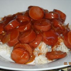 A picture of Kylie's Bar-B-Q Weenies Over Rice.