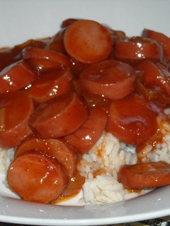 A picture of Kylie's Bar-B-Q Weenies Over Rice.