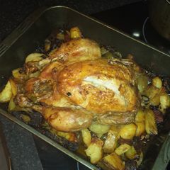 A picture of Spanish chicken and Chorizo.