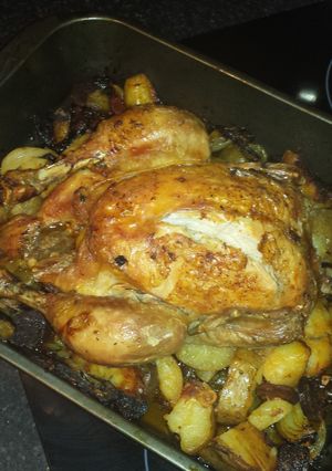 A picture of Spanish chicken and Chorizo.