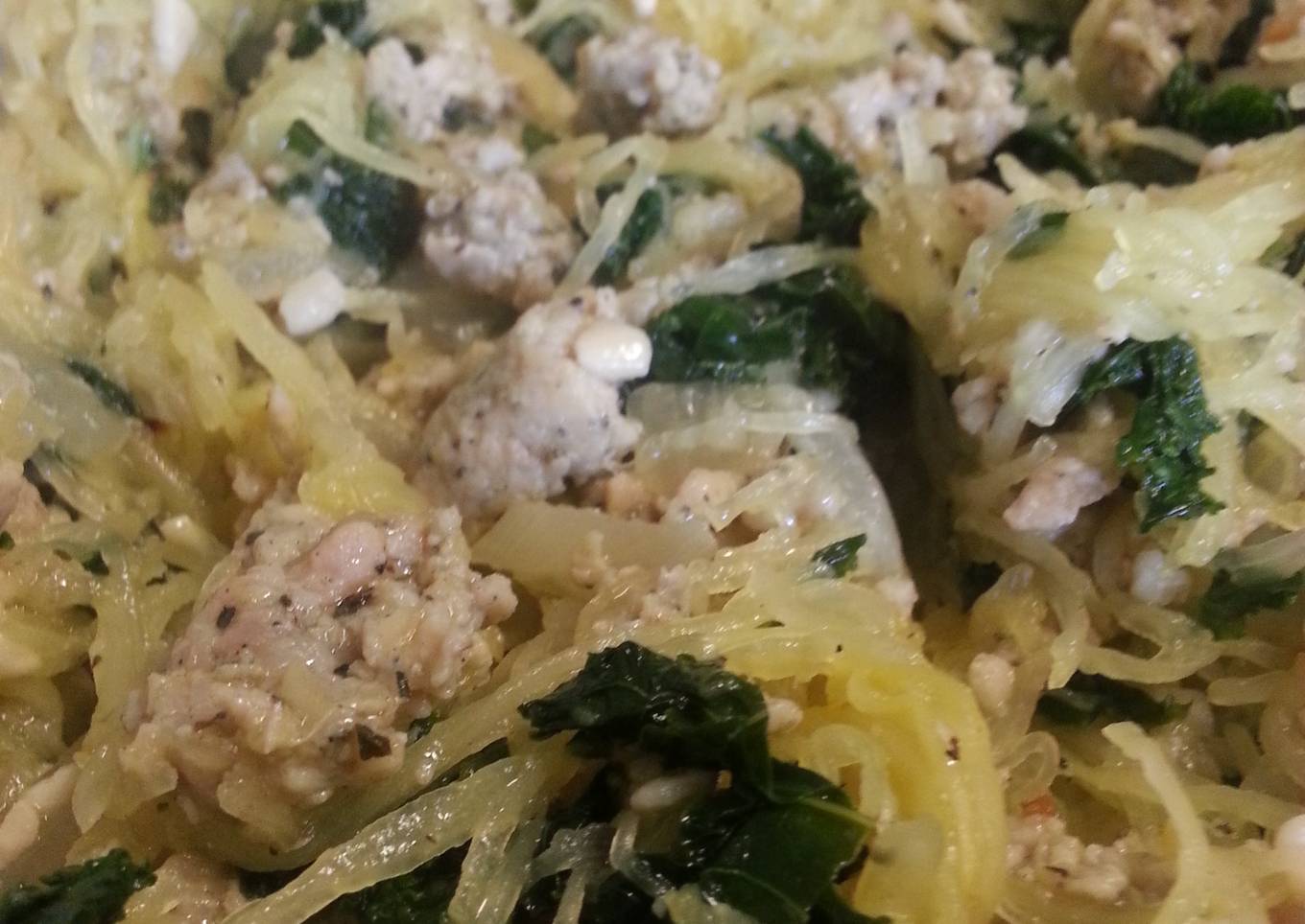 Spaghetti squash with kale and sausage