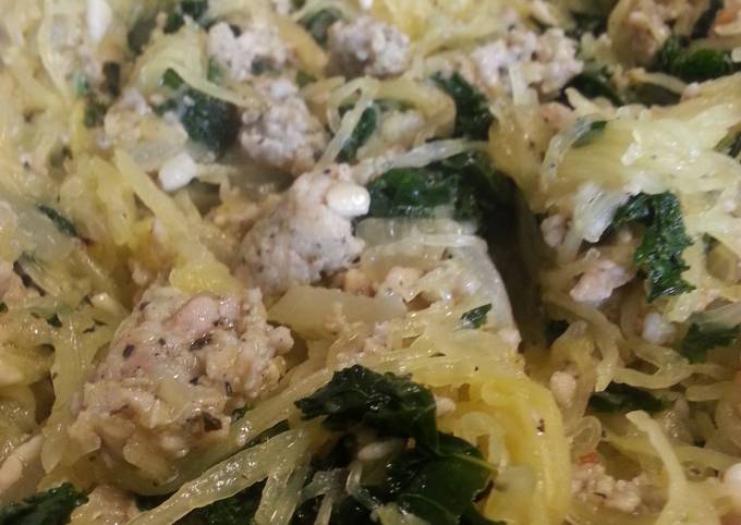 Steps to Prepare Jamie Oliver Spaghetti squash with kale and sausage