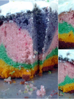 A picture of Rainbow cake with vanilla buttercream icing..