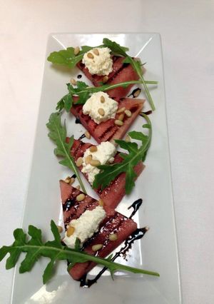 A picture of Watermelon and feta salad.