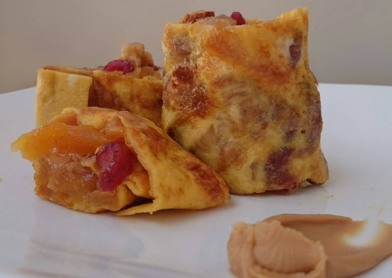 Fruits And Nuts With Peanut Butter Omelette Roll
