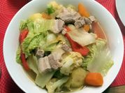 A picture of pork vegetable soup
