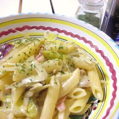 A picture of Creamy Pasta With Burdock Root and Sweet Potato.