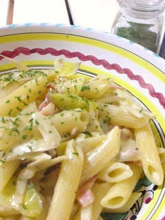 A picture of Creamy Pasta With Burdock Root and Sweet Potato.