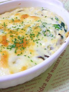 A picture of Healthy Mushroom Au Gratin with Tofu Sauce.