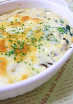 A picture of Healthy Mushroom Au Gratin with Tofu Sauce.