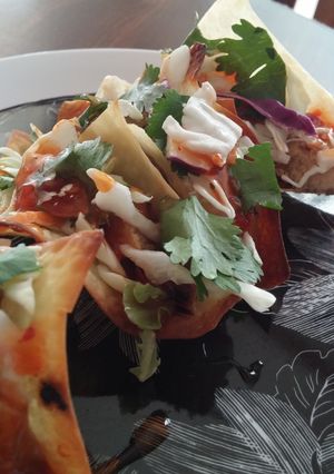 A picture of Chicken wonton tacos.