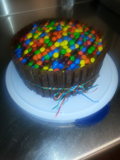 A picture of Boobie's Chocolate Candy Cake.