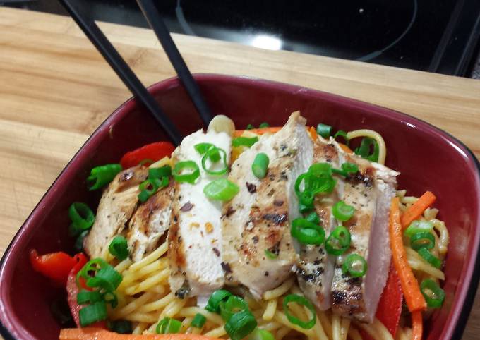 Simple Way to Prepare Award-winning Grilled Cilantro Chicken with Spicy Thai noodles