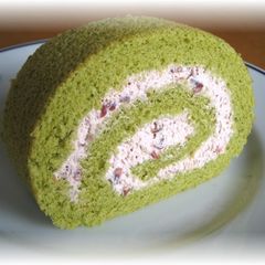 Roll Cake Matcha Green Tea with Adzuki Cream A picture of Roll Cake Matcha Green Tea with Adzuki Cream.