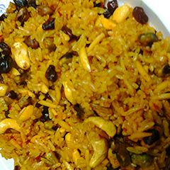 A picture of Fried nuts and rice.