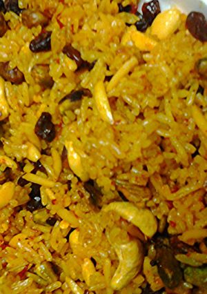 A picture of Fried nuts and rice.