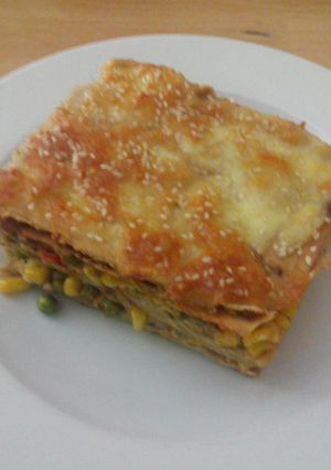 A picture of Low- histamine vegetable and cheese pancakes lasagna.