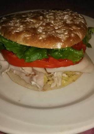 A picture of Dean' s Spicey As Hell Turkey Sandwich.