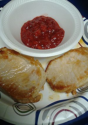 A picture of Pork loin with strawberry ketchup.