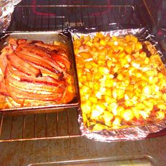 A picture of Applewood bacon wrapped chicken with brown sugar.