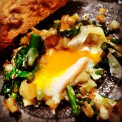 A picture of Asparagus Parmesan Sunny Side Eggs.
