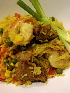 A picture of Shrimp and sausage jambalaya.