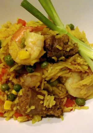 A picture of Shrimp and sausage jambalaya.