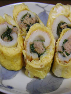 A picture of For Bentos: Tamagoyaki with Tuna and Chikuwa Fish Paste Sticks.